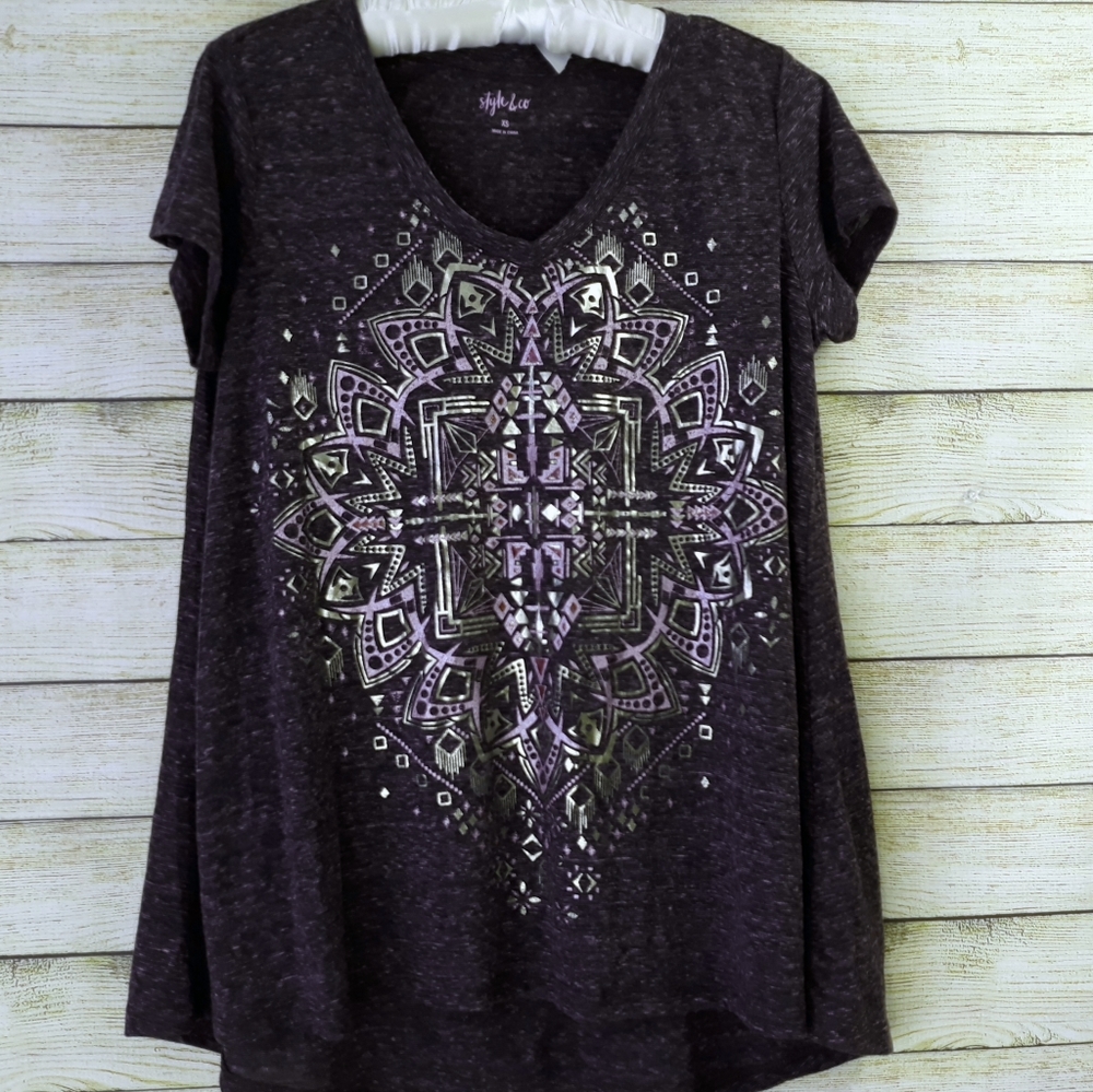 Style & Co Metallic Art Deco Graphic Tee